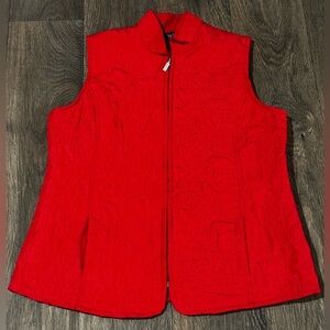 JANE ASHLEY Red Quilted Vest Zip Up w/Pockets Size Medium EUC